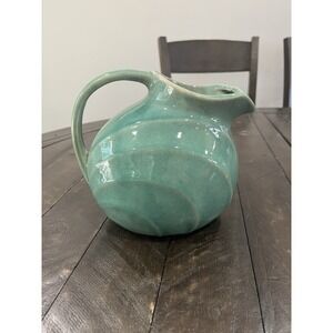 Vintage McCoy Ball Pitcher Green Ice Lip 1940s Unmarked Art Pottery